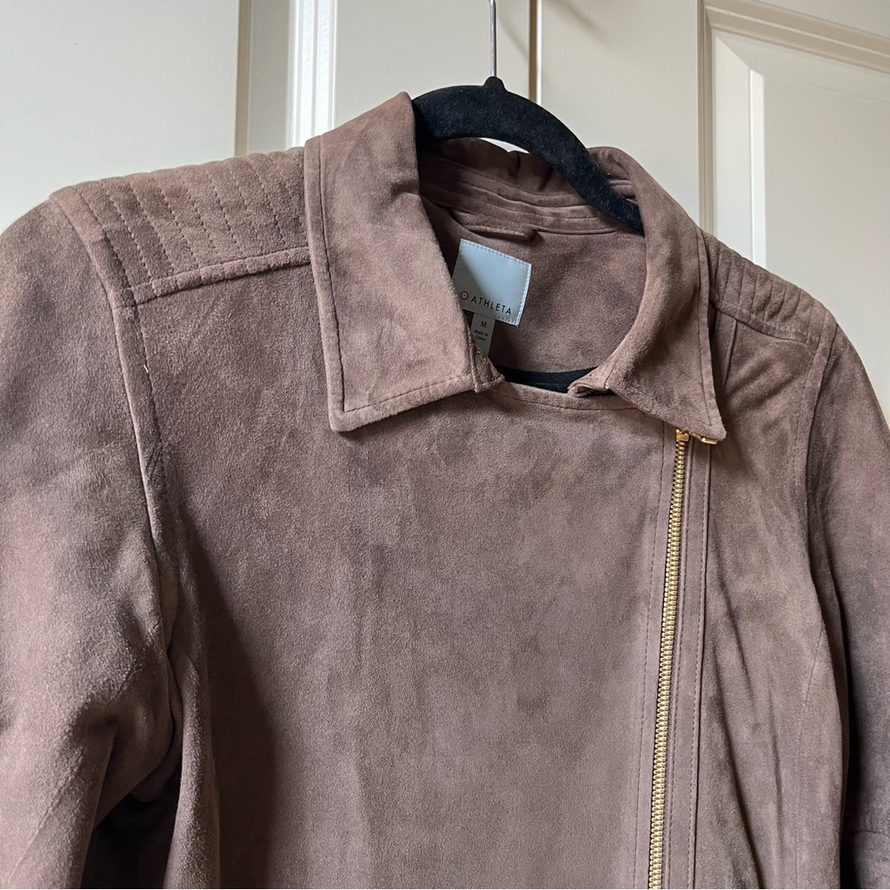 Like New Athleta Helena Suede Moto Jacket Dark Taupe size medium - Picture 7 of 12